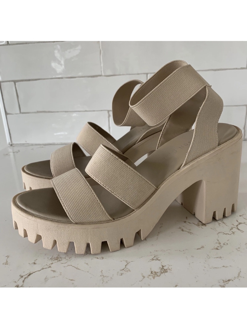 Madden Girl Beige Chunky Platform Strappy Sandals - Picture 7 of 8